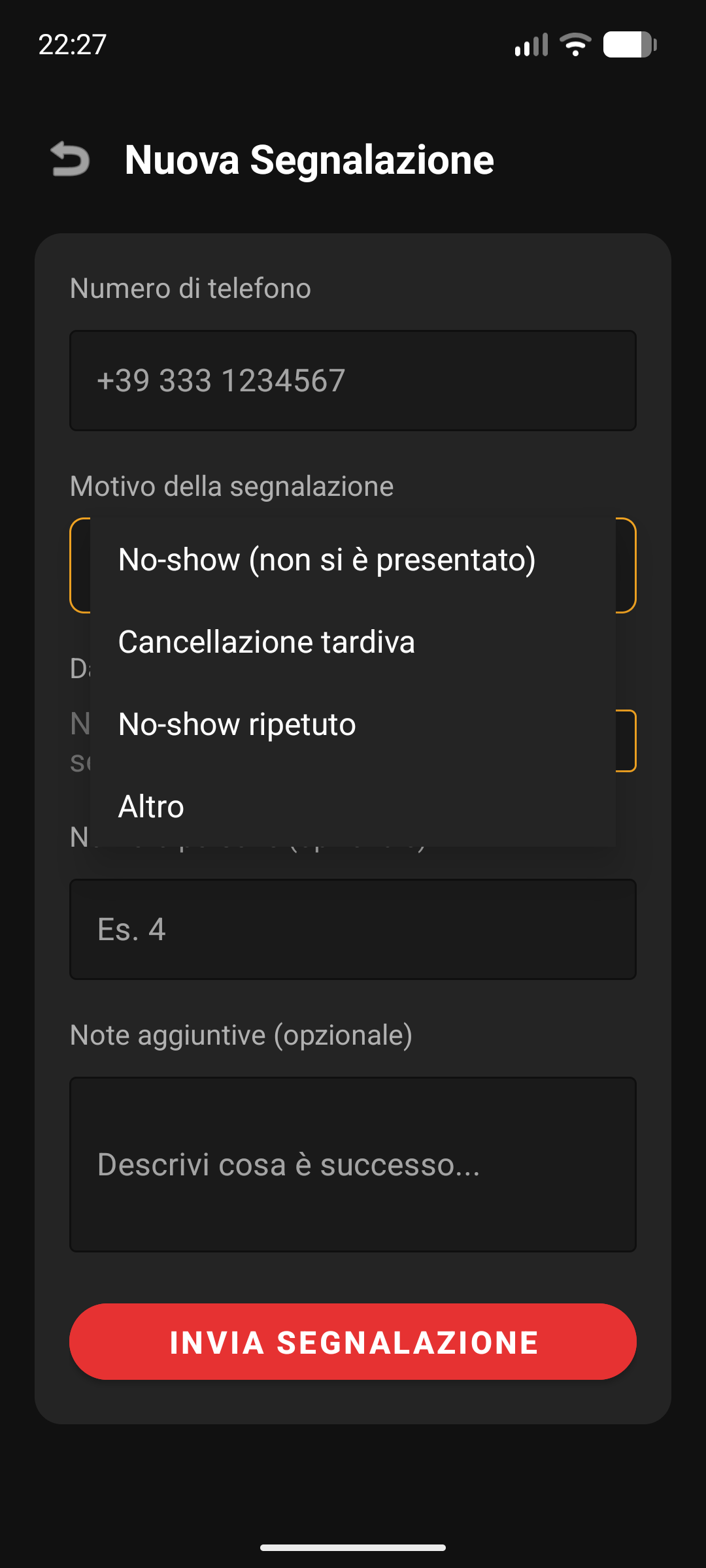 Segnalazione NoNoShow